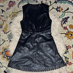Forever 21 Black Faux Leather Mini Dress with Eyelet Hem